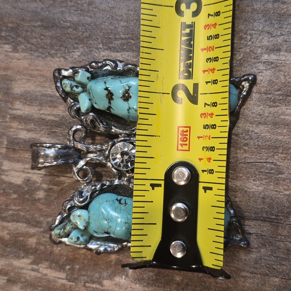 Vtg Turquoise & Rhinestone Embellished Silver Tone Butterfly Necklace Pendant - Picture 8 of 9